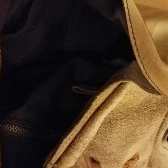 LUCKY BRAND VINTAGE SADDLE HOBO BAG LACE STITCH DETAIL 100% LEATHER - Picture 4 of 9